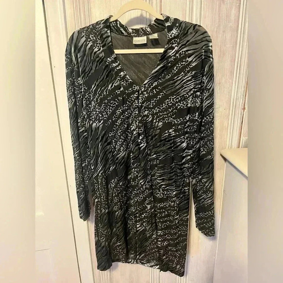 CHICOS Black Silver Animal Print Velvet Burnout Tunic Duster Top|2/M whimsigoth - Picture 2 of 14